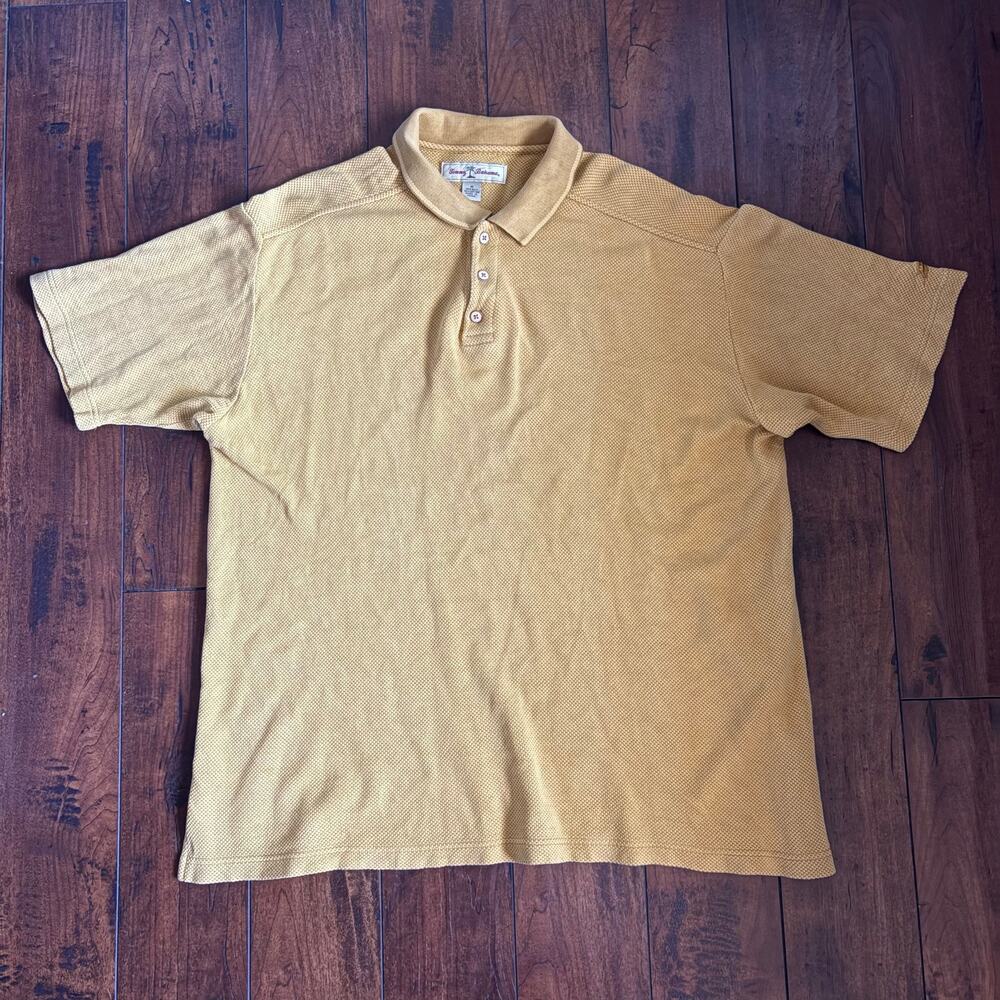 Tommy Bahama Silk Blend Polo Shirt Mens M Yellow Golf Sportswear Performance
